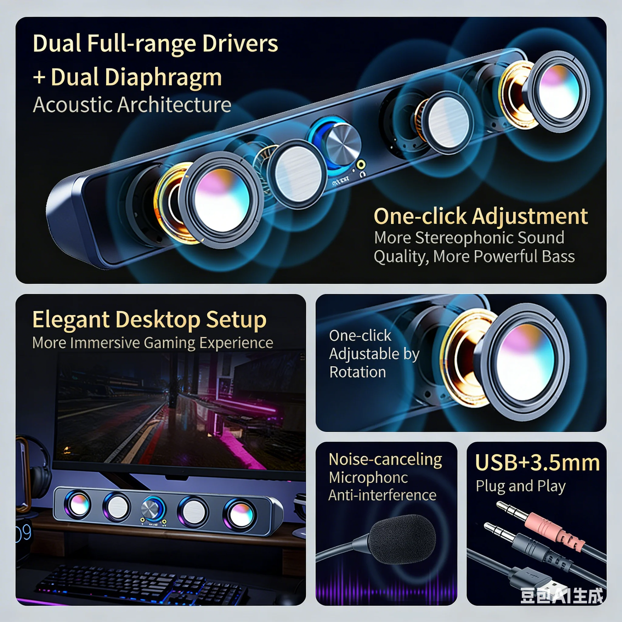 RGB Gaming Soundbar 2.0 Surrou - огляд і ціна Rgb Computer Soundbar For Pc
